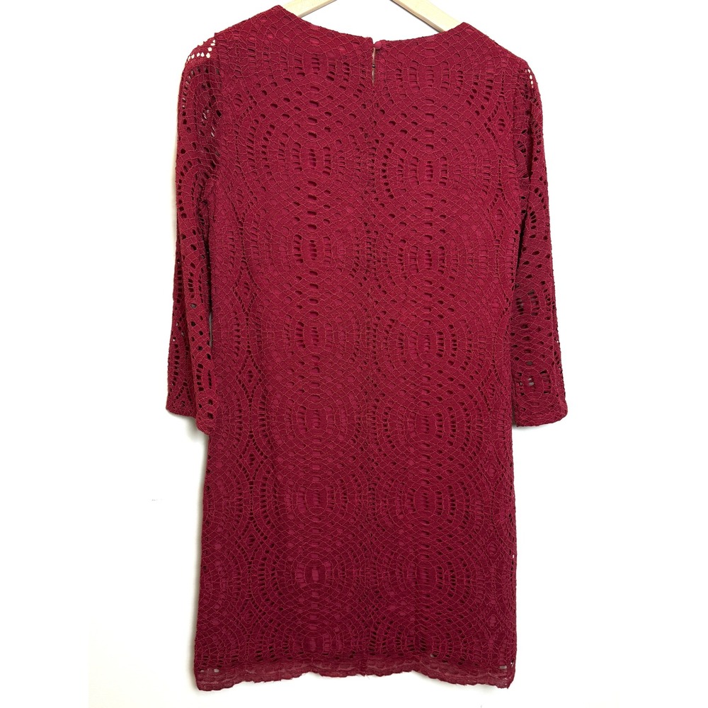 J. Crew‎ Factory 2 Lace Overlay Shift Dress Burgundy Red Romantic Church Modest - Picture 2 of 12